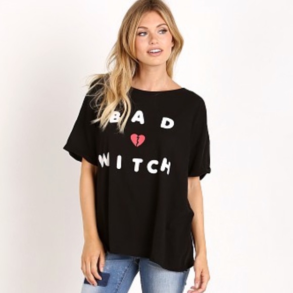 Wildfox Black Bad Witch Halloween Graphic Relaxed Retro T Shirt - Picture 4 of 10